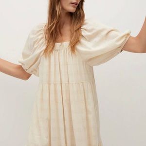 Mango Puffed Sleeves Cotton Dress Sz Small